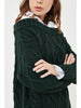 Cable Knit Sweater with Faux Shirt Attached Under Shirt-Sweater-Leggsington